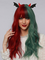 Perruques Synthétiques Longues Perruques Des Femmes Femme Frisés avec Franges Rouge Vert Longues Bicolores