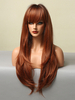 Perruques Synthétiques LonguesFemme Invisibles Frisés avec Franges Unicolore Marron Perruques Synthétique Femme