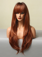 Perruques Synthétiques LonguesFemme Invisibles Frisés avec Franges Unicolore Marron Perruques Synthétique Femme