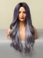 Perruques Synthétiques LonguesFemme Invisibles Frisés Violet Gris Bicolores Perruques Synthétique Femme