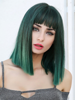 Perruques synthétiques vert foncé Bobs rayonne perlée courte fille courte perruque pour les femmes