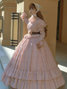 Personnalisé doux Lolita Vintage robe longue arcs rose volants imprimé floral manches courtes Lolita une pièce robes