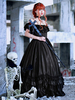 Personnalisé Punk Gothique Lolita OP Robe Longue Neverland Volants Noir Imprimé Floral Manches Courtes Polyester Lolita One Piece Robes