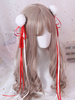 Épingle à cheveux Lolita de style chinois Pom Pom Tassel Bow Rouge Lolita Accessoire pour cheveux Déguisements Halloween