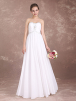 Plage robe de mariée bretelles en mousseline de soie Robes de bal Long perles chérie décolleté étage longueur robe de mariée d