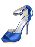 Plate-forme de mariage chaussures sandales en satin femmes à talons hauts bride à la cheville stiletto chaussures de mariée