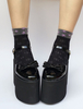 Plate-forme Lolita Chaussures talon Chunky noir cheville bracelet Lolita pompes avec Bow Déguisements Halloween