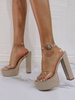 Plateformes de soirée bout ouvert talon épais talon haut chaussures de soirée Sumemr bride à la cheville talons
