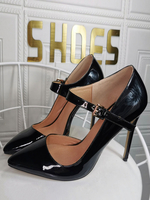 Plus la taille des talons hauts pour les femmes bout pointu talon aiguille mode talons noirs Mary Jane