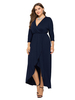 Plus Size Maxi Dress Beep Blue Manches Longues Col V Polyester Robe Longue Surdimensionnée