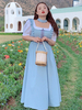 Plus Size Sweet Lolita OP Dress Polyester Manches Courtes Volants Bleu Ciel Lolita One Piece Dress