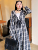 Plus Size Sweet Lolita OP Dress Polyester Manches Longues Arcs Motif À Carreaux Lolita One Piece Dress