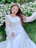 Plus Size Sweet Lolita OP Dress Polyester Manches Longues Dentelle Bow Pattern White Lolita One Piece Dress