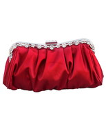 Pochette brillante de soirée en satin rouge unicolore plissé à bandoulière