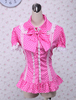 Points de rose Lolita chemisier blanc manches courtes dentelle Bow Trim Déguisements Halloween