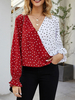 Polka Dot Blouse Femmes Two Tone V Neck Tops Manches longues