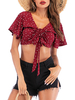 Polka Dot Crop Top Drawstring V Neck manches courtes Sexy Tops