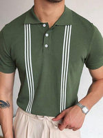 Polo Boutons À Manches Courtes À Col Rabattu Rayons Homme Chemise