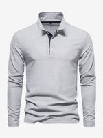 Polo homme à col rabattu manches longues avec logos coupe classique gris à la mode