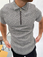 Polo Homme Artwork Col Rabattu Manches Courtes Zipper Slim Fit Blanc Polos Intelligents