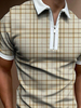 Polo Homme Col Rabattu À Carreaux Manches Courtes Coupe Régulière Marron Clair Beau Polos