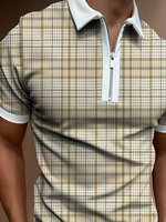 Polo Homme Col Rabattu À Carreaux Manches Courtes Coupe Régulière Marron Clair Beau Polos