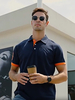 Polo Homme Col Rabattu Manches Courtes Boutons Classique Bleu Marine Foncé Chic