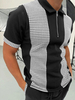 Polo homme patchwork col rabattu manches courtes fermeture éclair slim fit noir beau polos