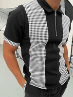 Polo homme patchwork col rabattu manches courtes fermeture éclair slim fit noir beau polos