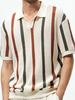 Polo Homme Tricoté Col Rabattu Manches Courtes Boutons Vintage Beige Chic
