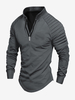 Polo pour homme à col en V et manches longues avec fermeture éclair coupe standard gris jolis polos