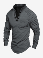 Polo pour homme à col en V et manches longues avec fermeture éclair coupe standard gris jolis polos