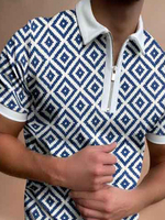 Polo Shirt Hommes à manches courtes à glissière bleu Polo Shirts Carreau