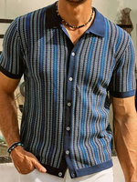 Polo T-Shirt À Revers Homme Rayé Manches Courtes Simple Boutonnage Décontracté