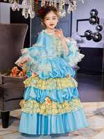 Polyester Fiber Tea Party Ruffles Manches 3/4 Robe en polyester ROCOCO Style Blue Kids \