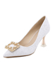 Pompe de mariage argent dentelle strass perles bout pointu talon aiguille PU cuir chaussures de mariée