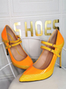 Pompes de grande taille bout pointu talon aiguille verni PU Leaterh jaune mode talons Mary Jane