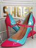 Pompes de grande taille pour femmes bout pointu talon aiguille verni PU cuir mode cyan bleu Mary Jane talons