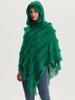 Poncho à capuche pour femme Cape à franges surdimensionnée verte