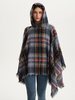 Poncho à carreaux pour femme avec capuche et cape camel