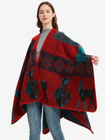 Poncho à carreaux pour femme avec col en V et cape rouge