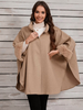 Poncho à col montant femme cape asymétrique kaki en fausse fourrure