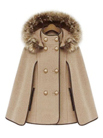 Poncho Cape Femme à Capuche Manteau Court avec Manches Longues à Col Montant avec Boutonnages avec Poches Unicolore