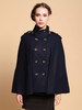 Poncho Cape Femme Manteau Court avec Manches Longues à Col Montant avec Boutonnages Unicolore