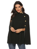 Poncho Cape Manteau Femme Hiver Court à Col Rond avec Manches Longues avec Fente avec Boutons Unicolore Manteau Femme