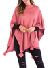 Poncho en tricot pour femme rose pompon à col bijou Cape