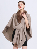 Poncho Femme avec Manches Longues à Col Revers Unicolore