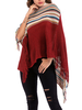 Poncho Femme Bordeaux Col Bijou Rayé Cape En Tricot