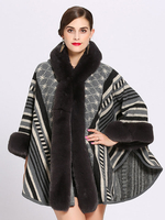 Poncho Femme Capuche Poncho Noir Manteau Fourrure
