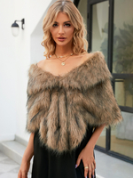 Poncho Femme Col Bateau Cape Fausse Fourrure Kaki